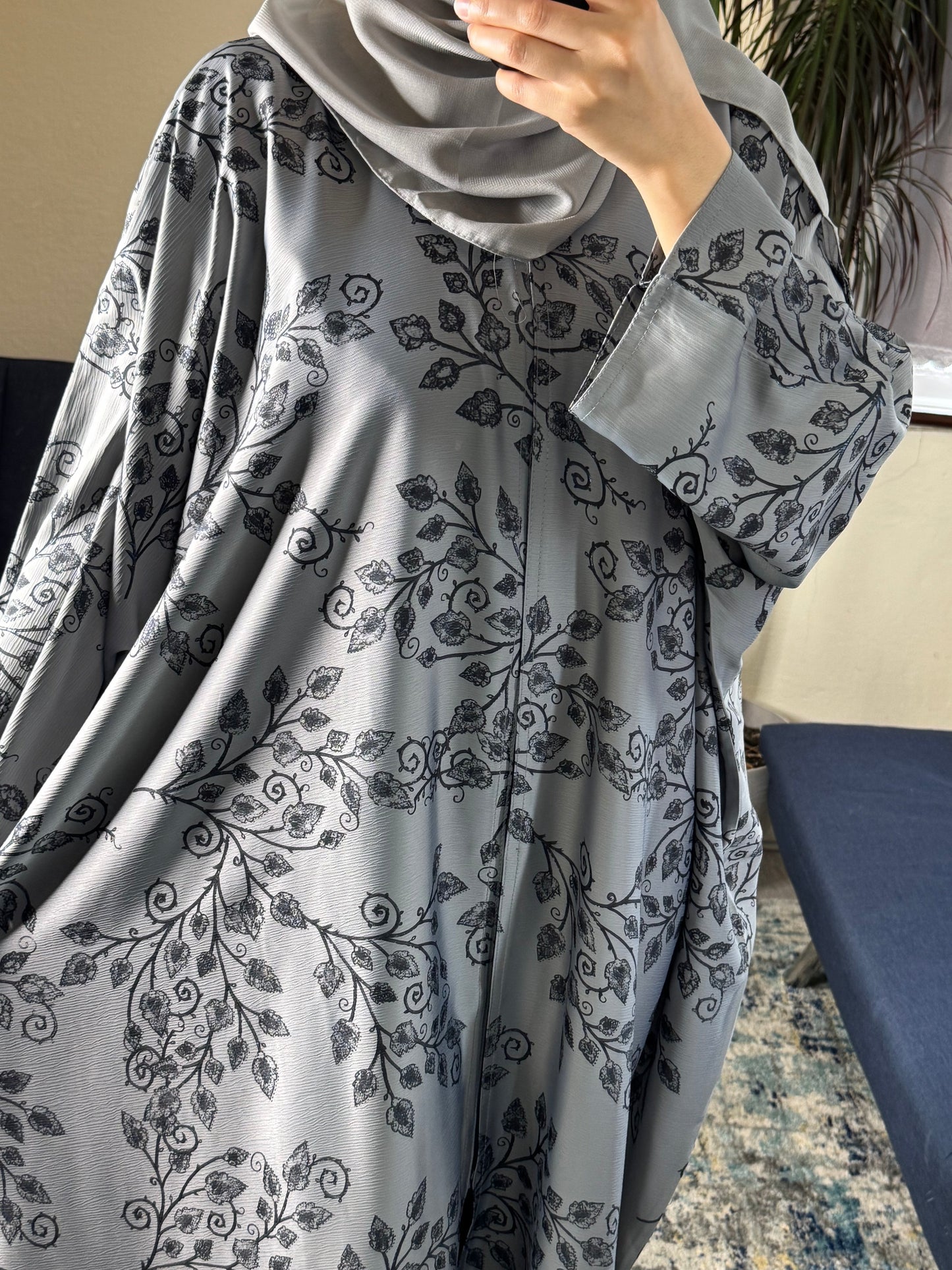 Grey Floral TikTok Fabric Abaya
