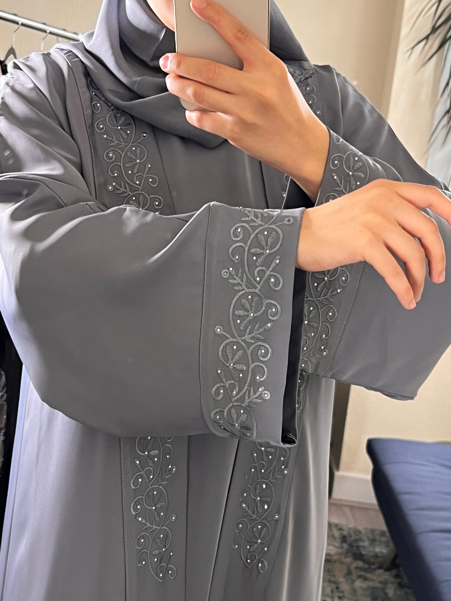 Grey Embellished Two-Piece Abaya Set