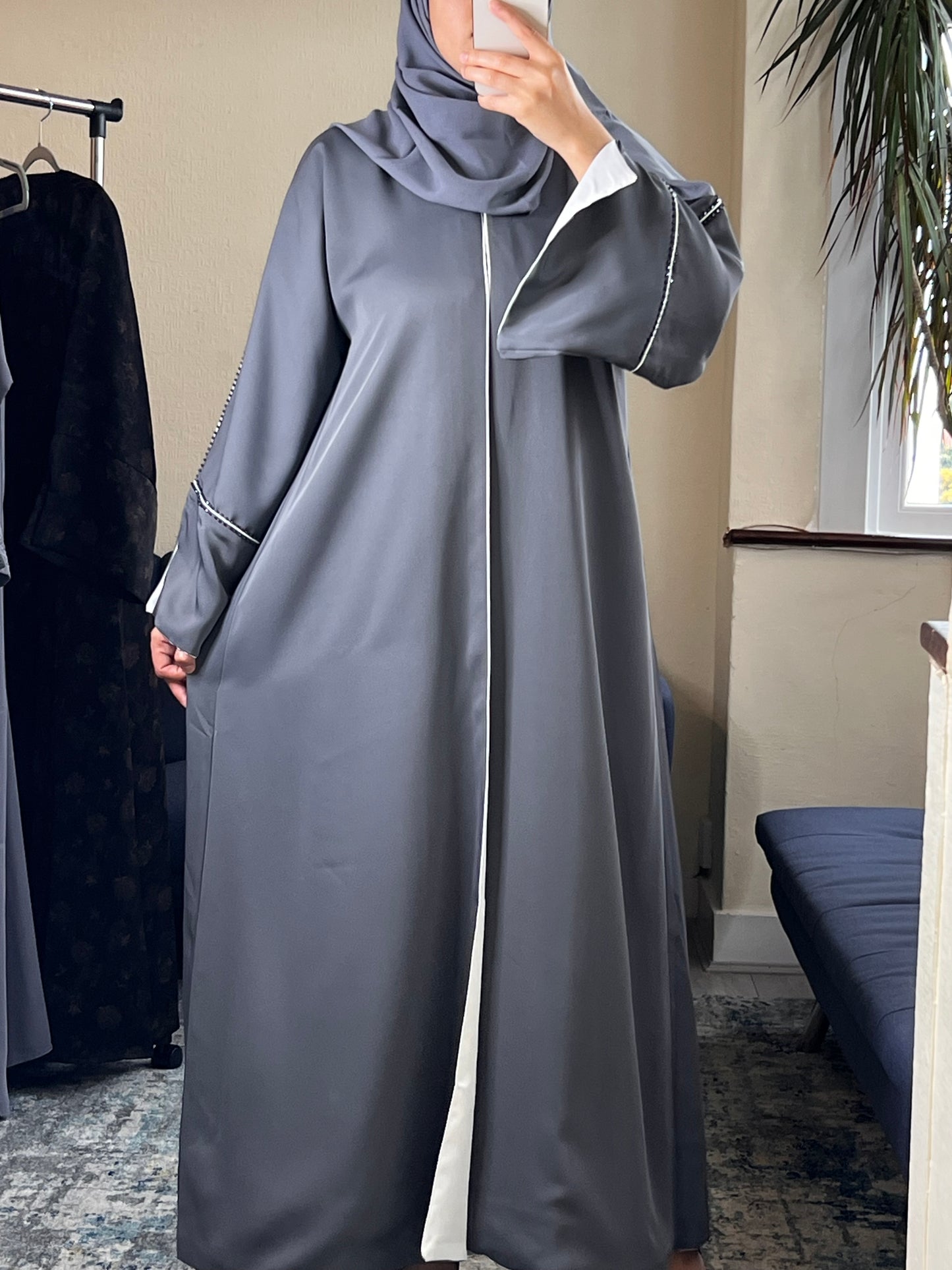 Grey open abaya