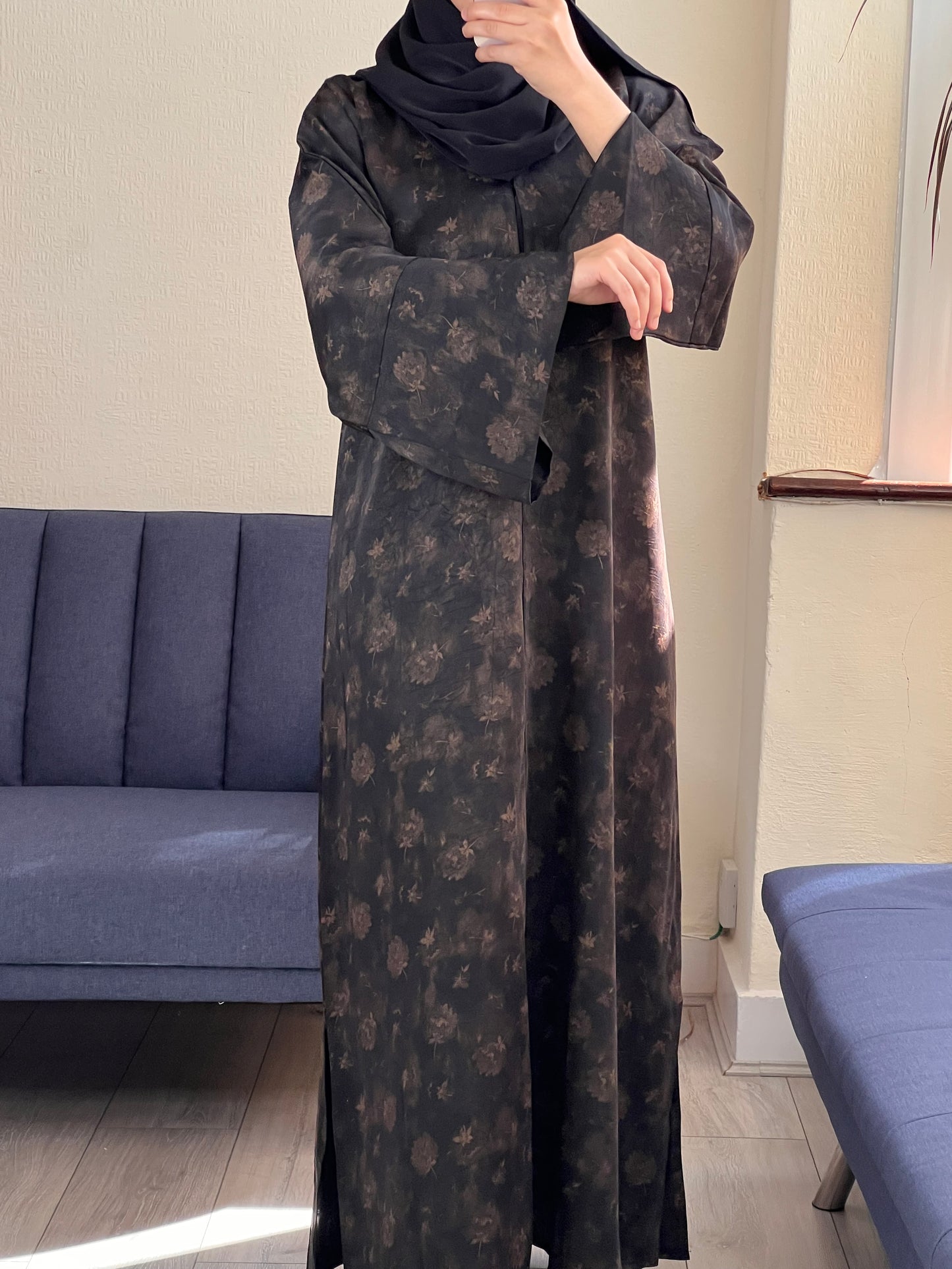 Floral black abaya