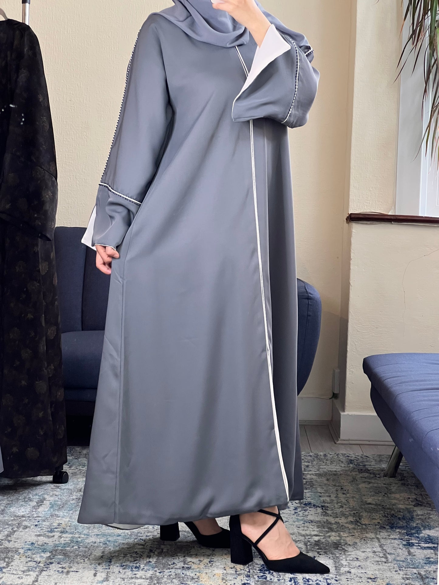 Grey open abaya
