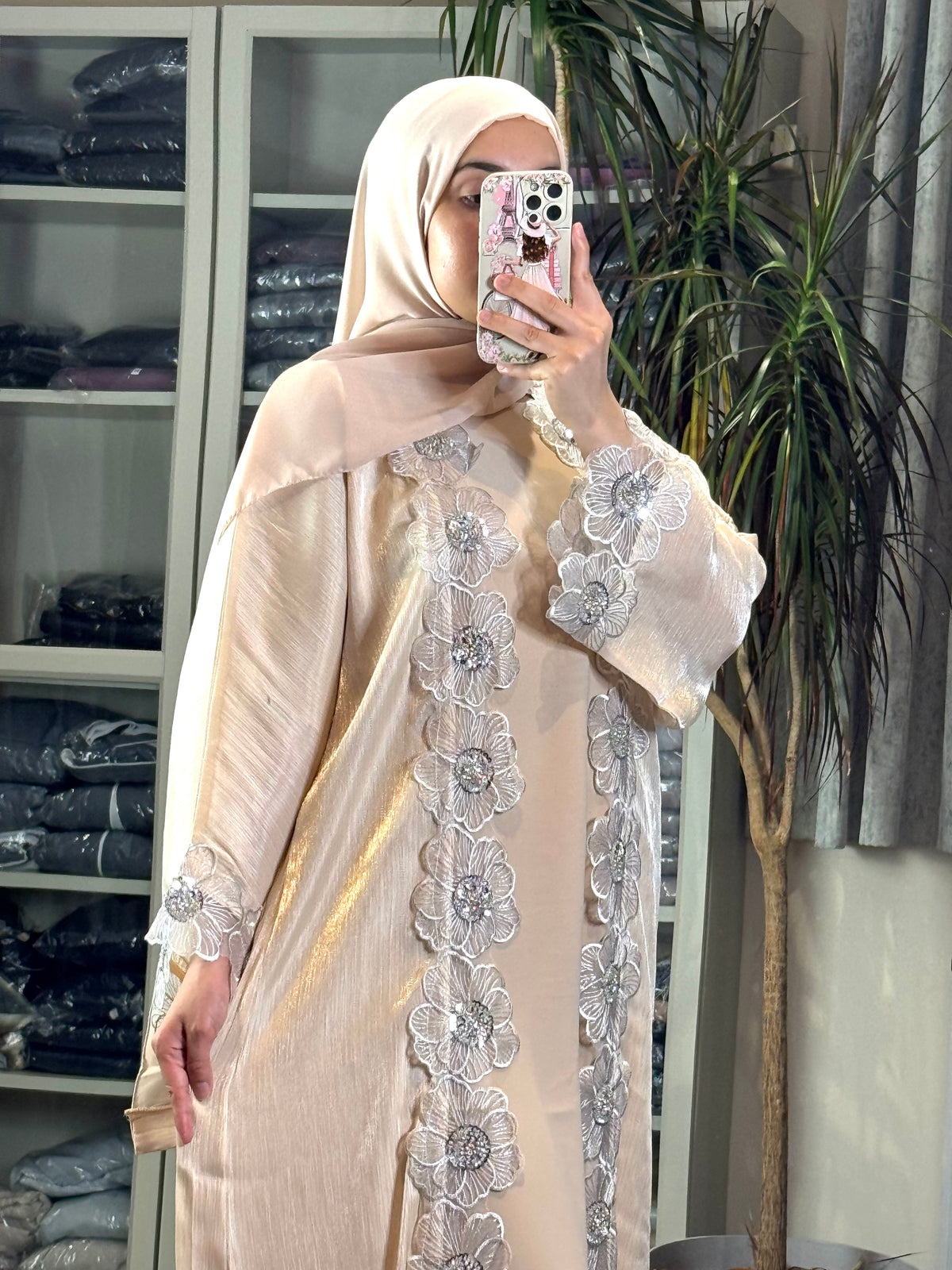Pearl Floral Embroidered Abaya Set