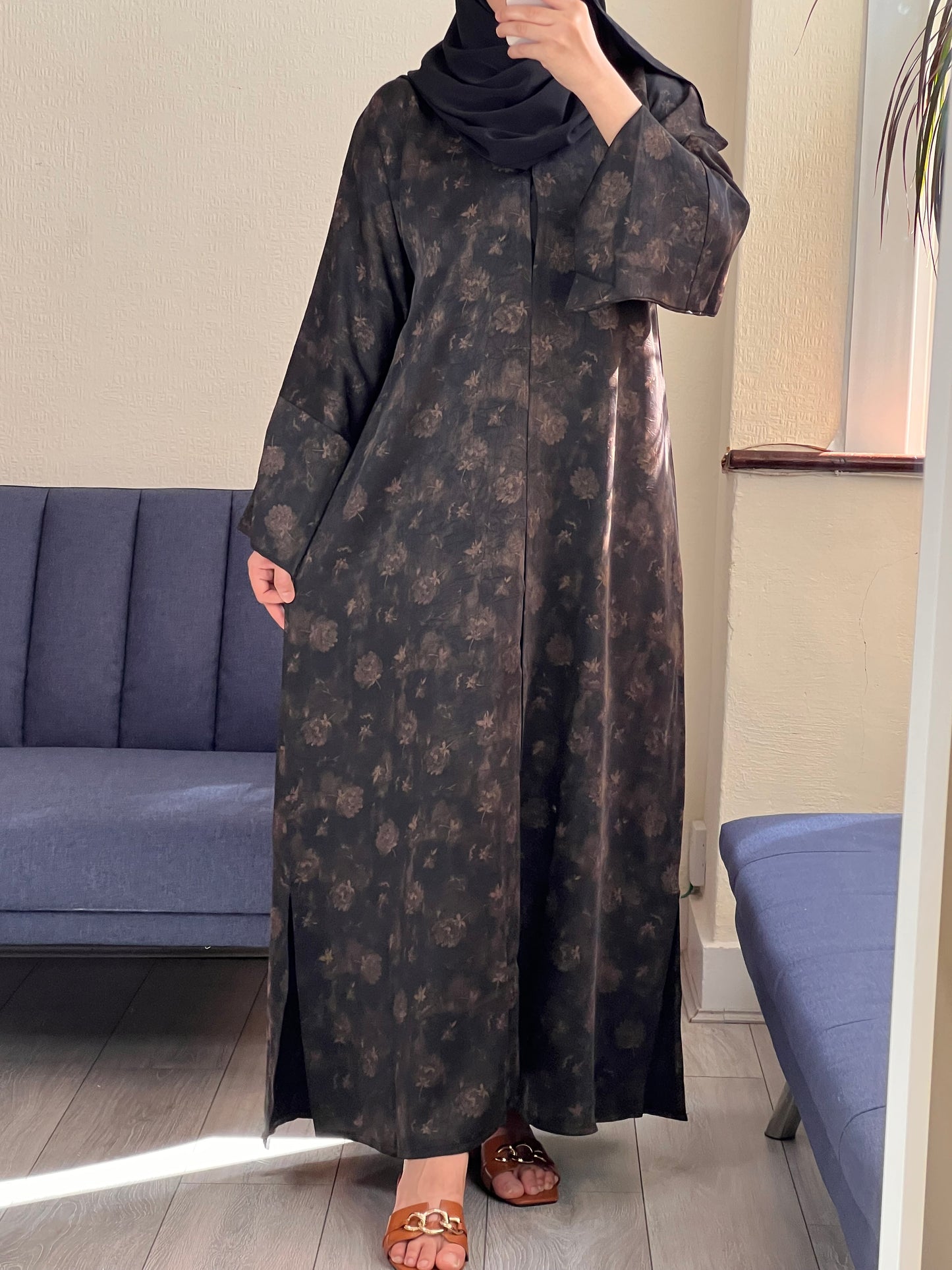 Floral black abaya