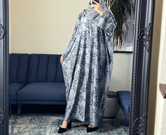 Grey Floral TikTok Fabric Abaya
