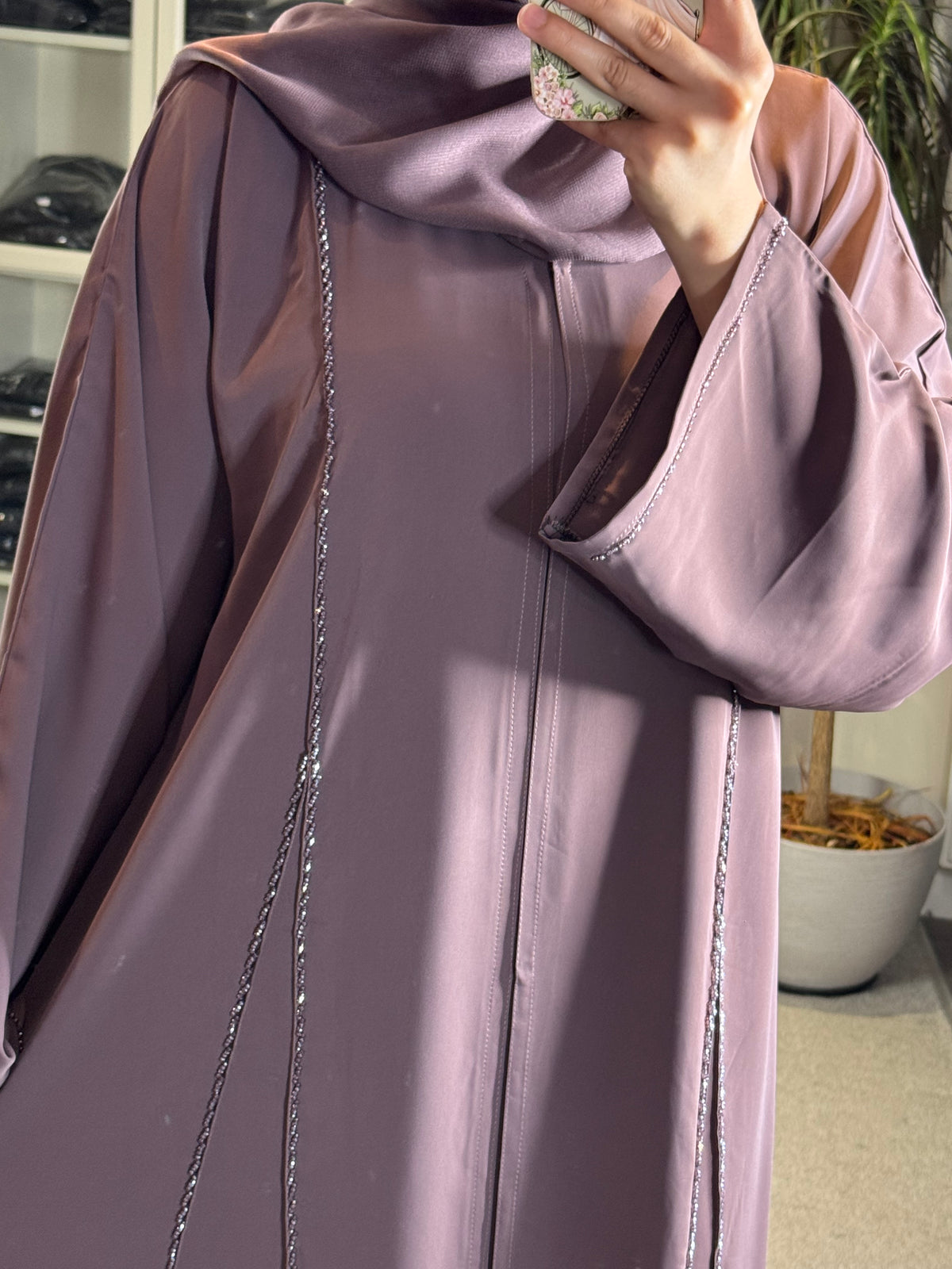 Dusty Mauve Beaded Abaya
