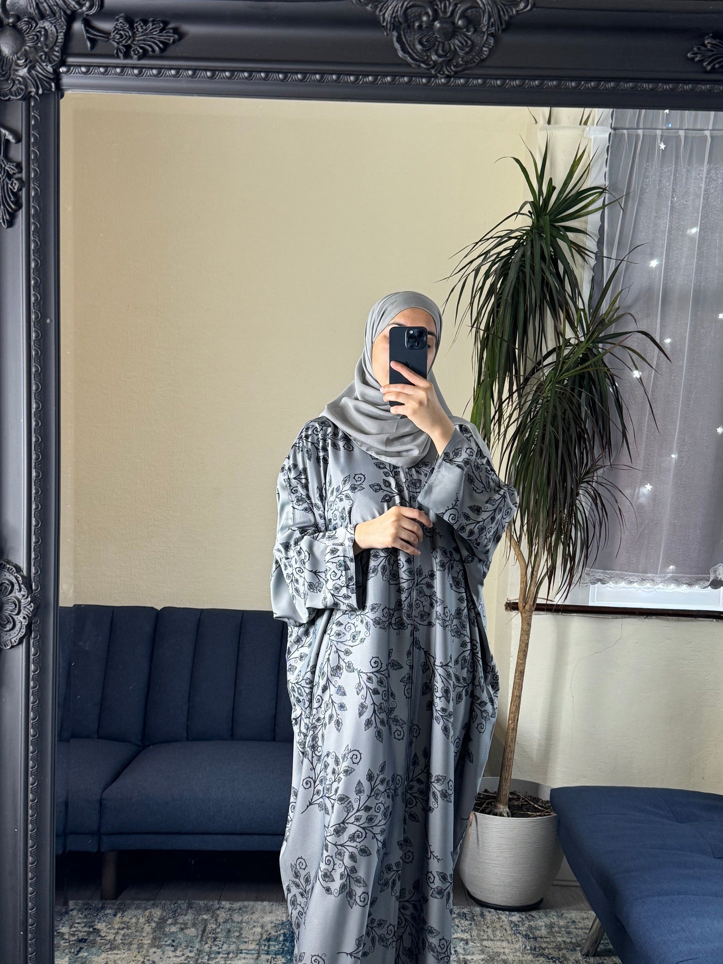 Grey Floral TikTok Fabric Abaya