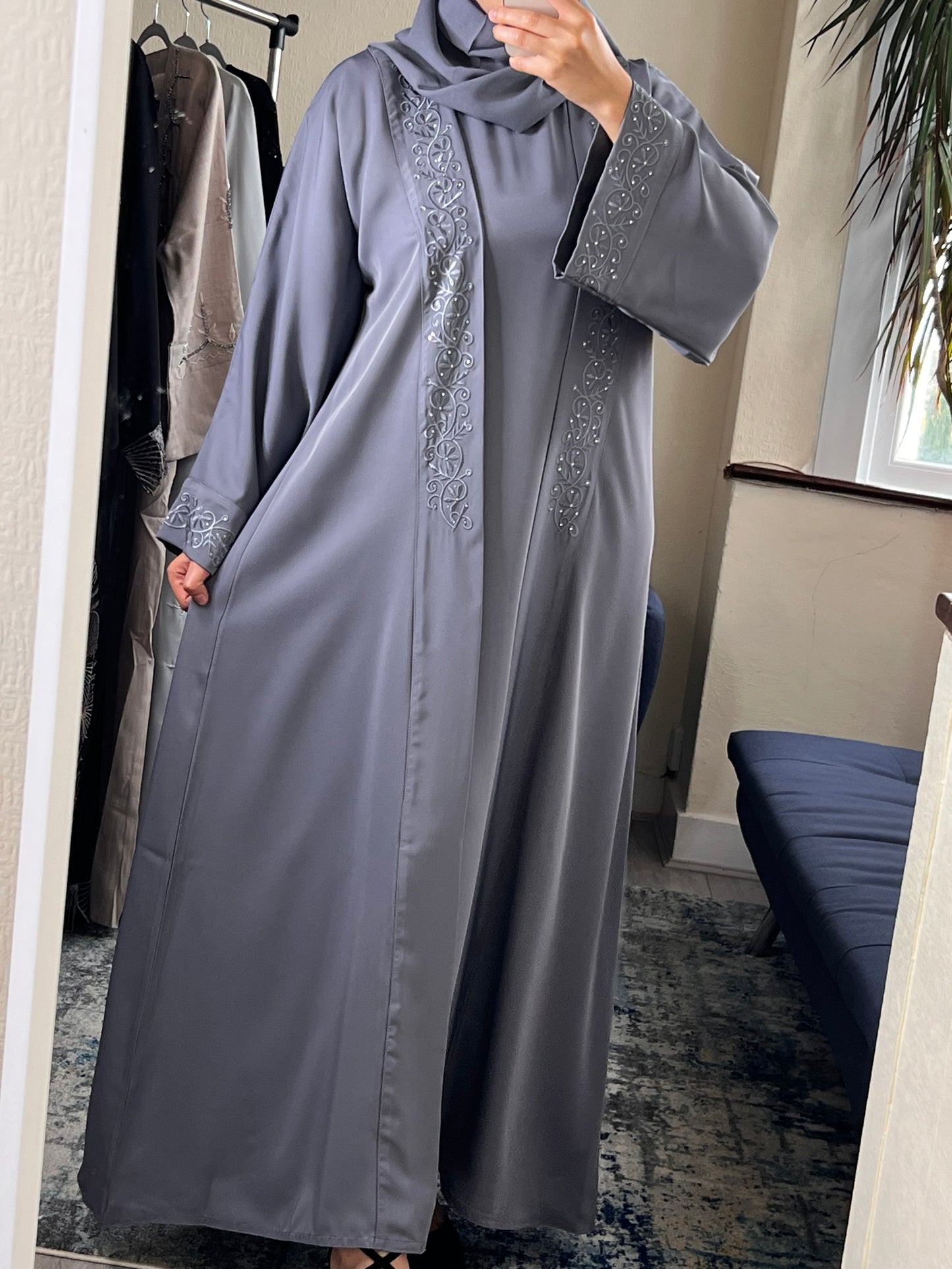 Grey Embellished Two-Piece Abaya Set