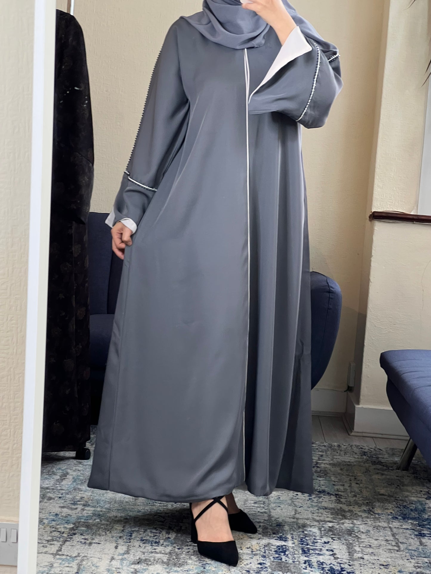 Grey open abaya