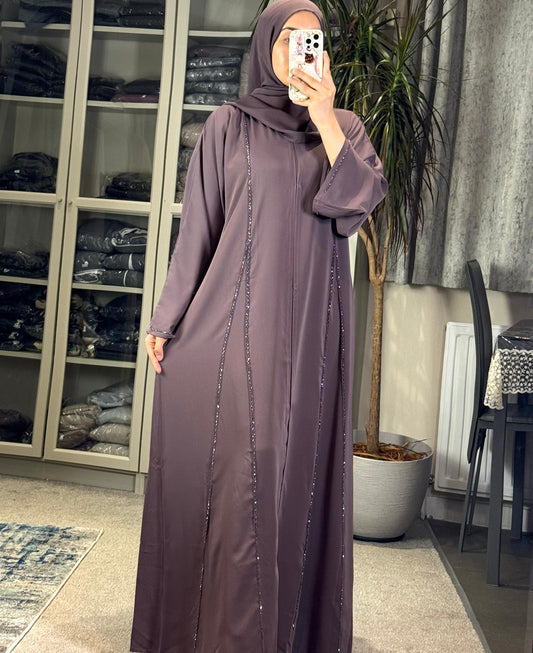 Dusty Mauve Beaded Abaya