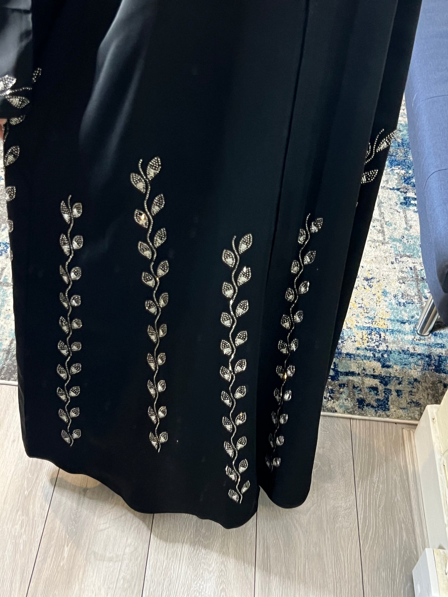 Black Embellished Abaya with Silver Leaf Detail